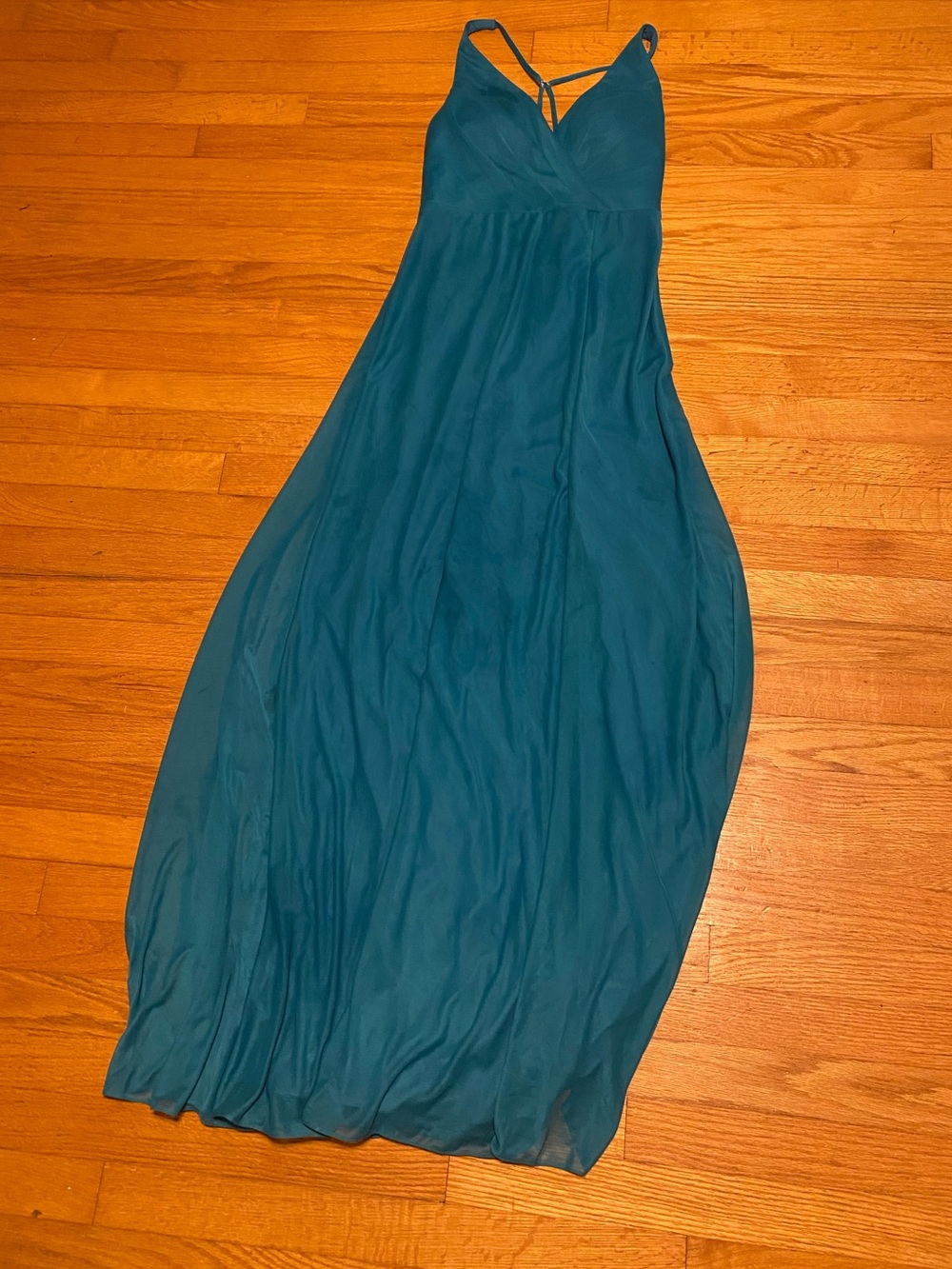 Azazie Teal Maxi Dress with V-Neck Spaghetti Straps